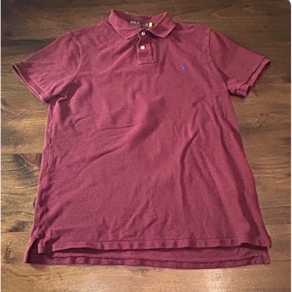 Polo Ralph Lauren Shirt Large Burgundy Custom Slim Fit Pique Preppy Classic X